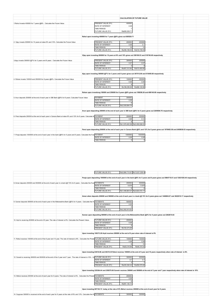 Future Value Investment Calculations | PDF | Present Value | Interest