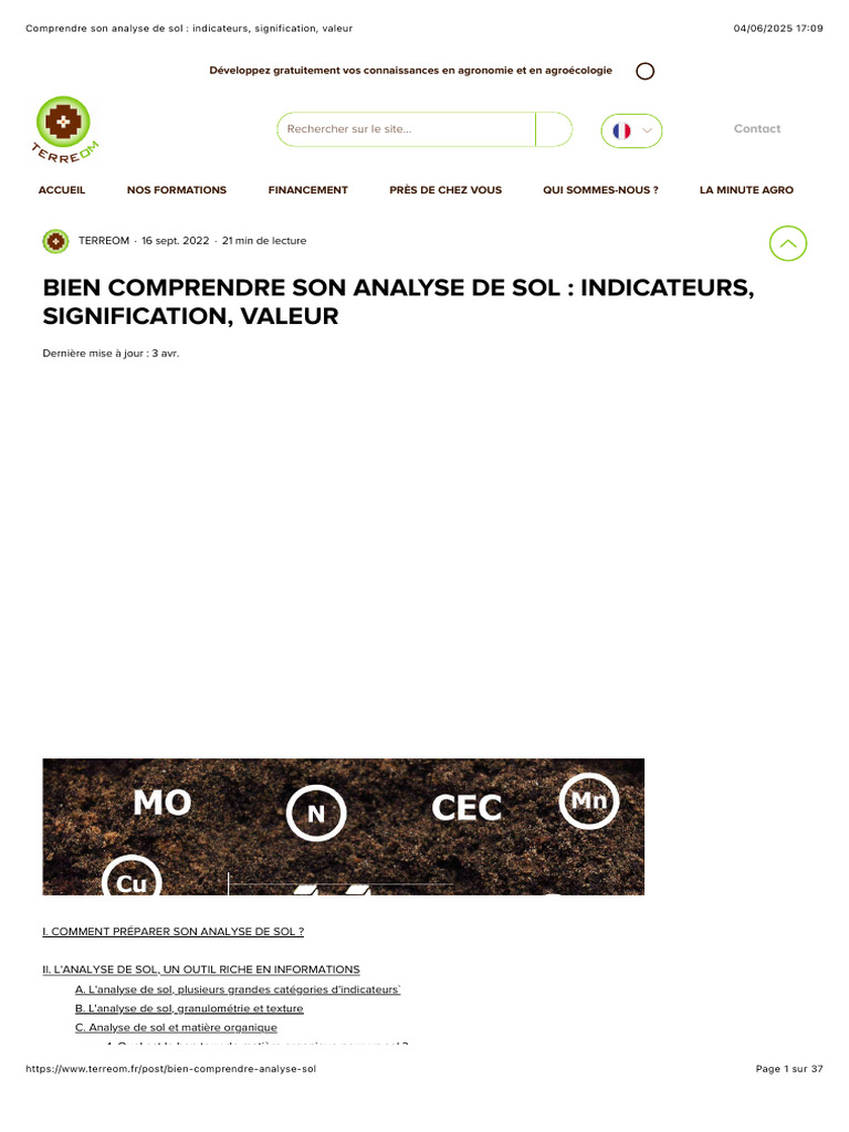 Analyse de sol : indicateurs et interprétation | PDF | Sol (pédologie ...