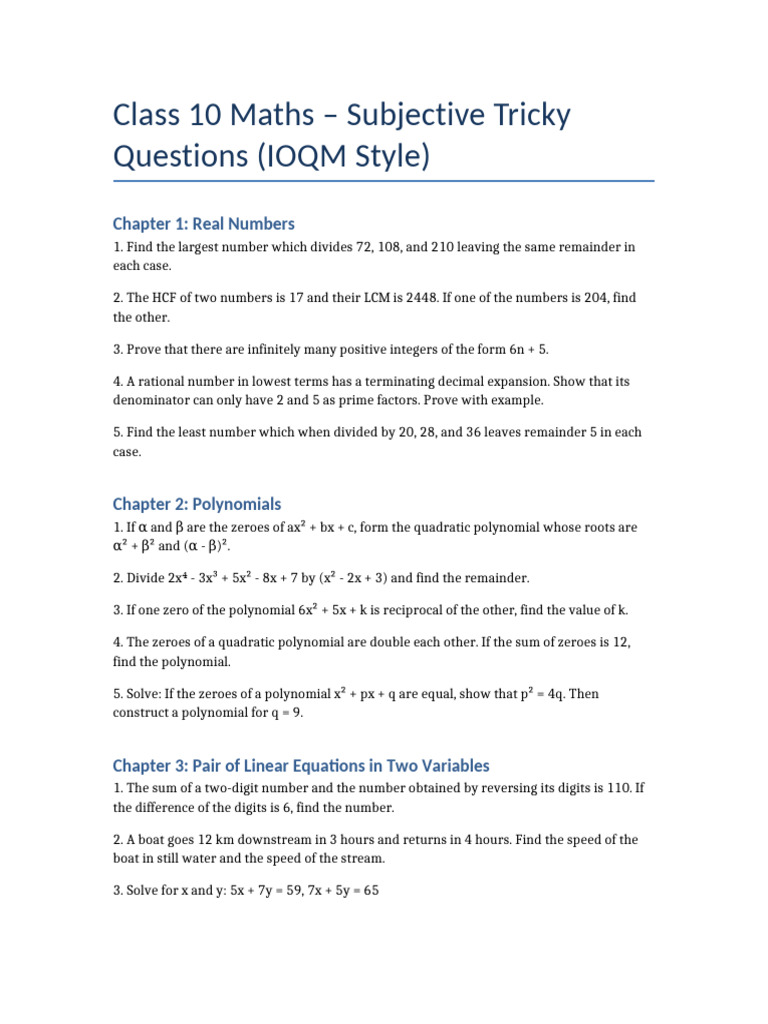 Class 10 Maths Tricky Questions Guide | PDF | Numbers | Circle