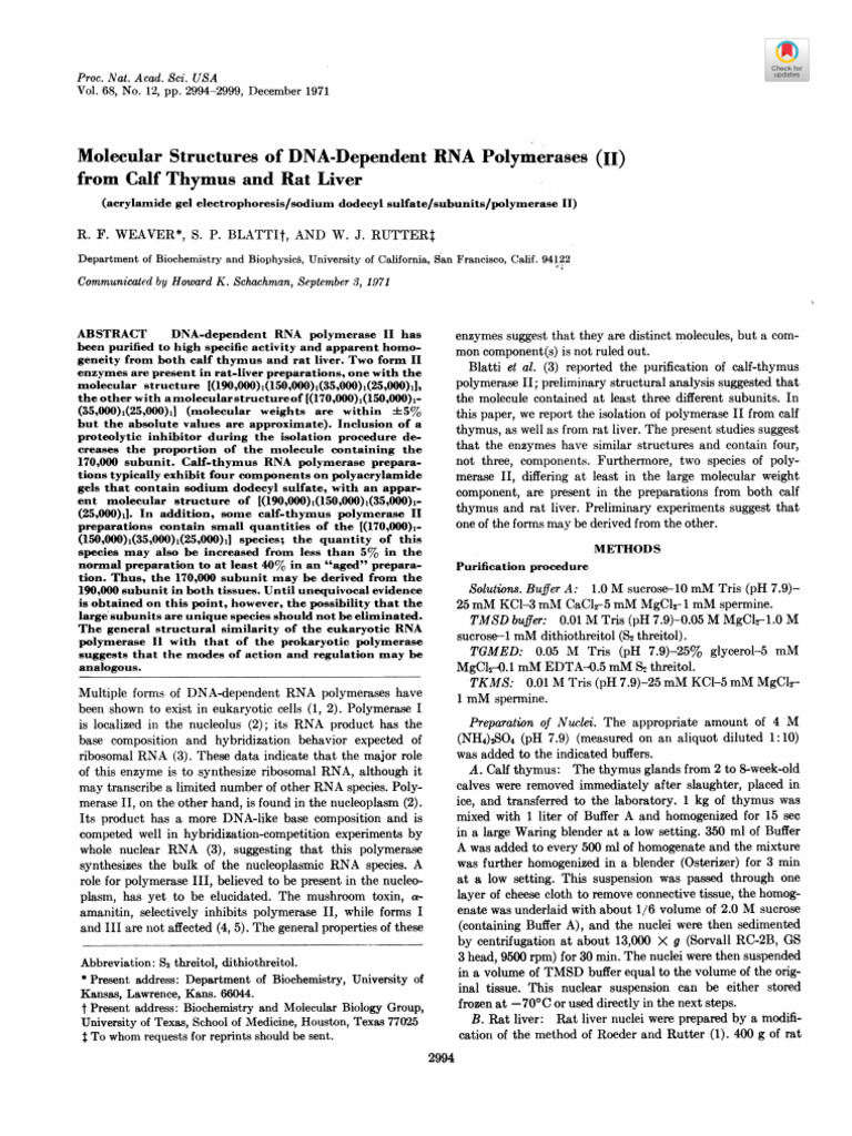 Weaver Et Al 1971 Molecular Structures of Dna Dependent Rna Polymerases ...