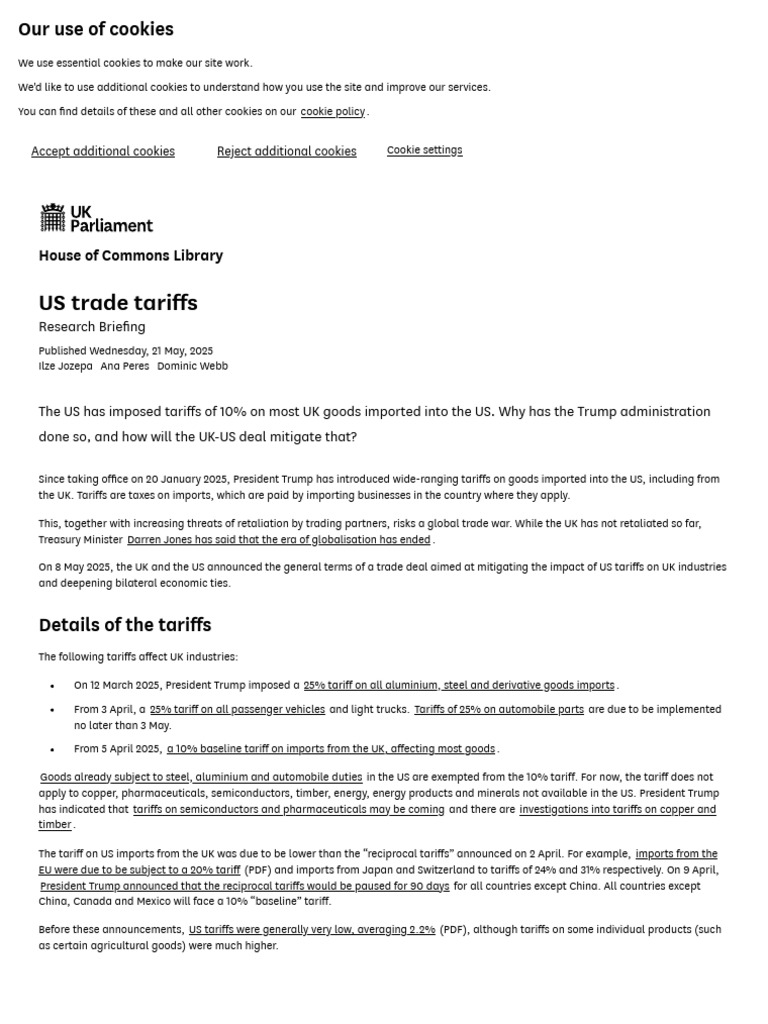 US Tariffs Impacting UK Goods 2025 | PDF | Exports | Tariff