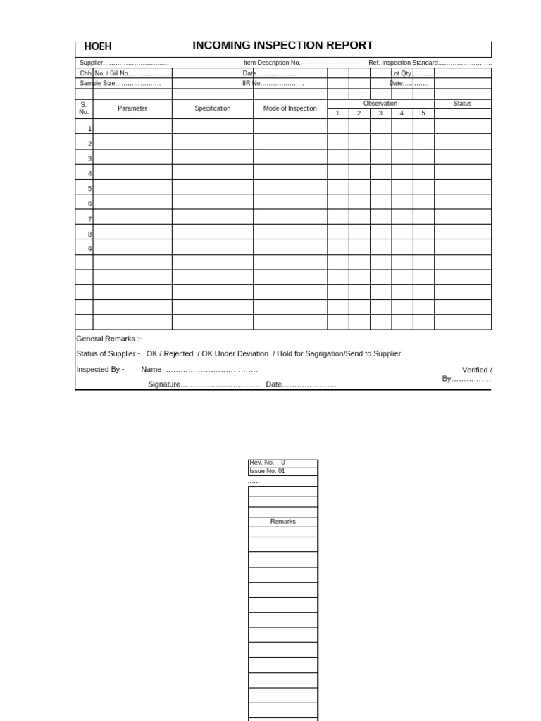Incoming Inspection Report Template | PDF