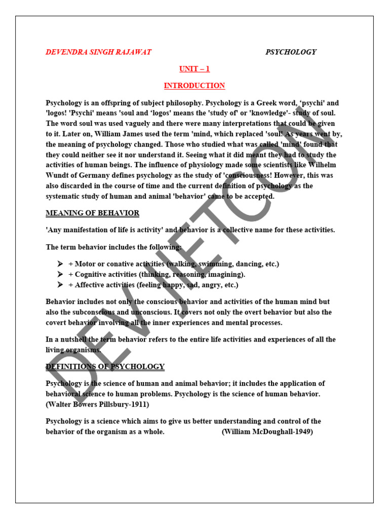 Unit 1 | PDF | Psychology | Applied Psychology