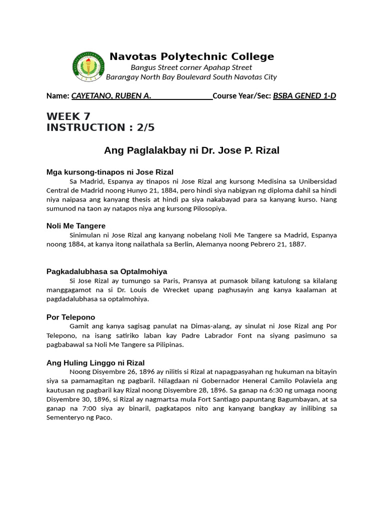 Rizal WEEK 7 2.5 | PDF