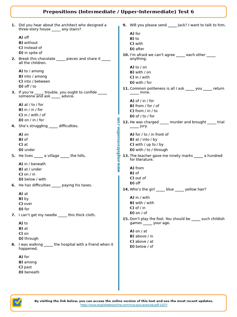 Prepositions Test for Intermediate Learners | PDF | Chess | Chess Theory