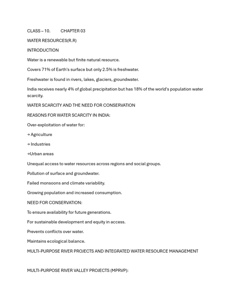 Water Resources Chapter 3 (Geography) | PDF | Water Scarcity | Water