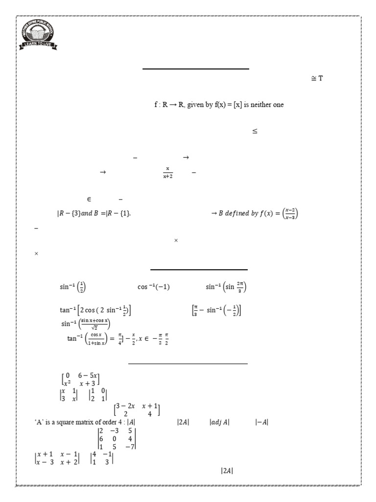 100 Practice Questions For Term-1 | PDF | Matrix (Mathematics ...