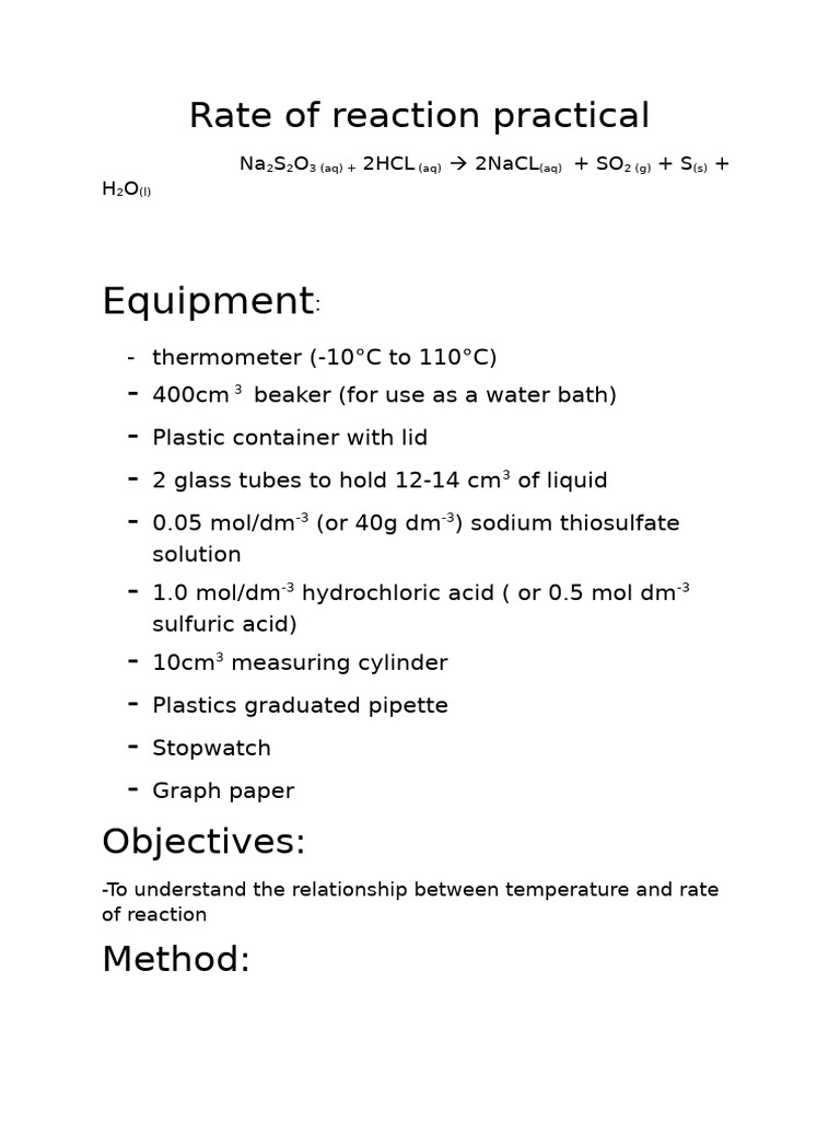 Reaction Rate and Temperature Practical | PDF | Materials | Chemical ...