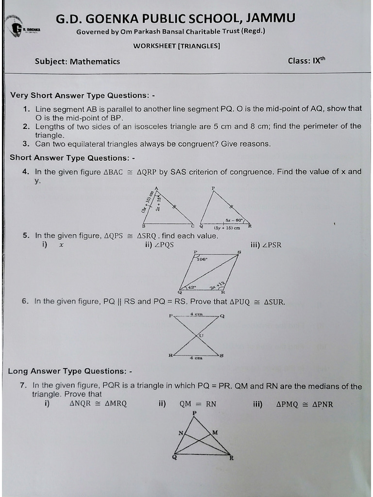 WorkSheet Chapter Triangles | PDF