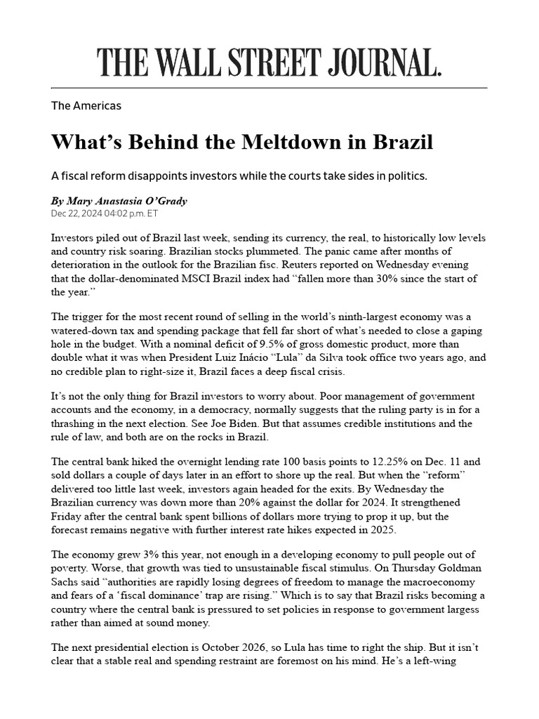 Wsj Printing What S Behind The Meltdown In Brazil Pdf Luiz Inácio