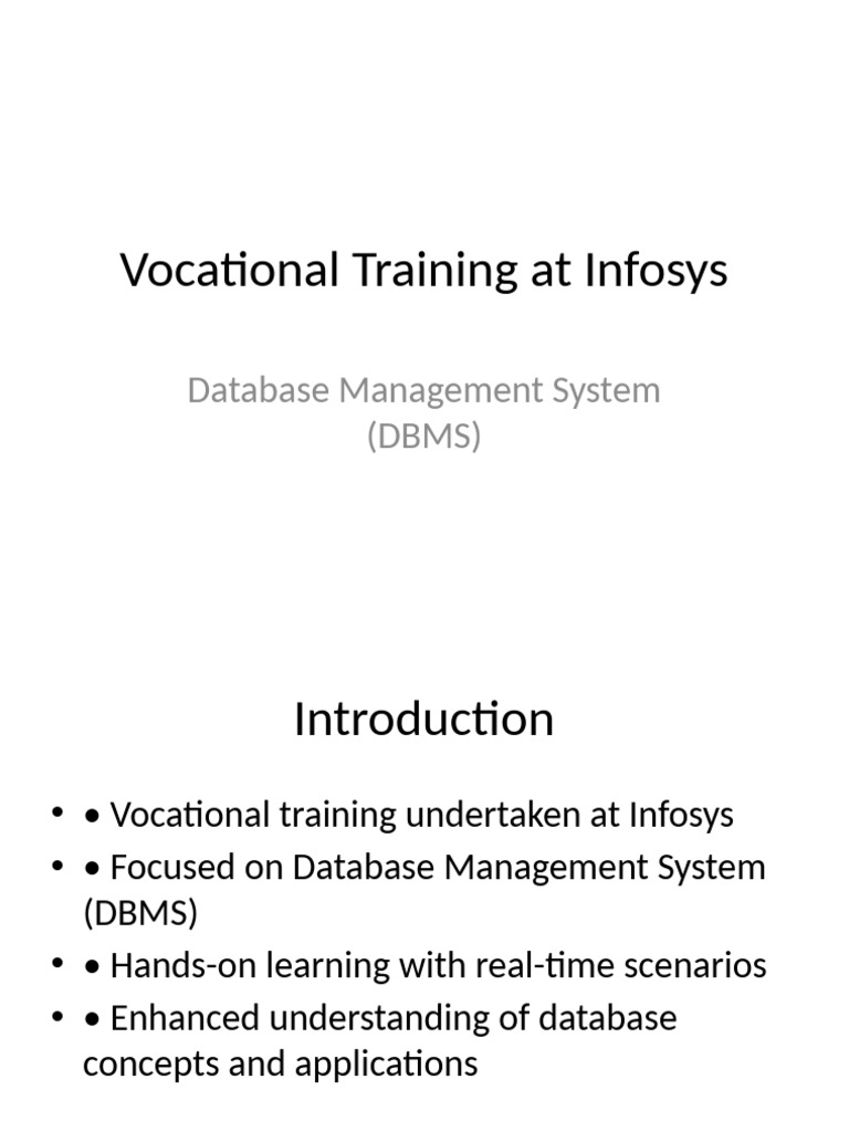 Infosys DBMS Vocational Training Overview | PDF