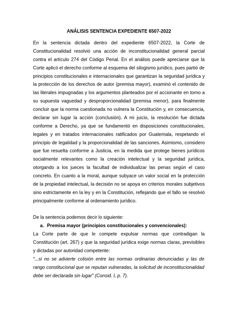 Análisis de la Sentencia 6507-2022 | PDF | Sentencia (ley) | Caso de ley