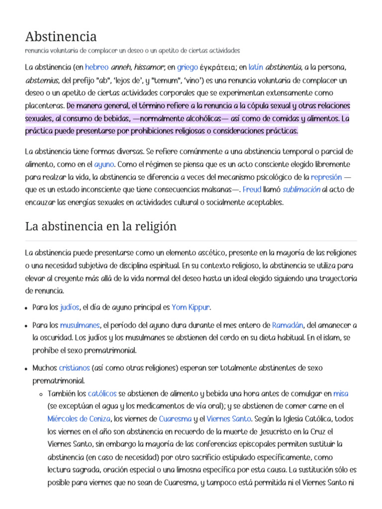 Abstinencia - Wikipedia, La Enciclopedia Libre | PDF