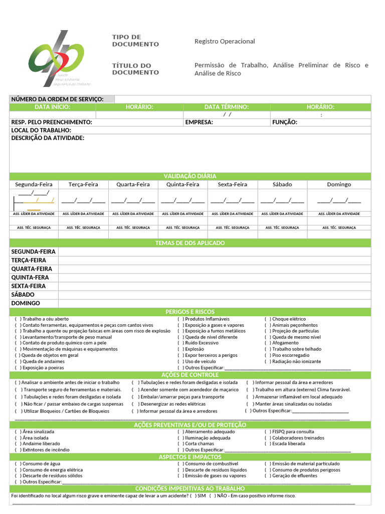 Permissão de Trabalho e Análise de Risco | PDF | Desperdício
