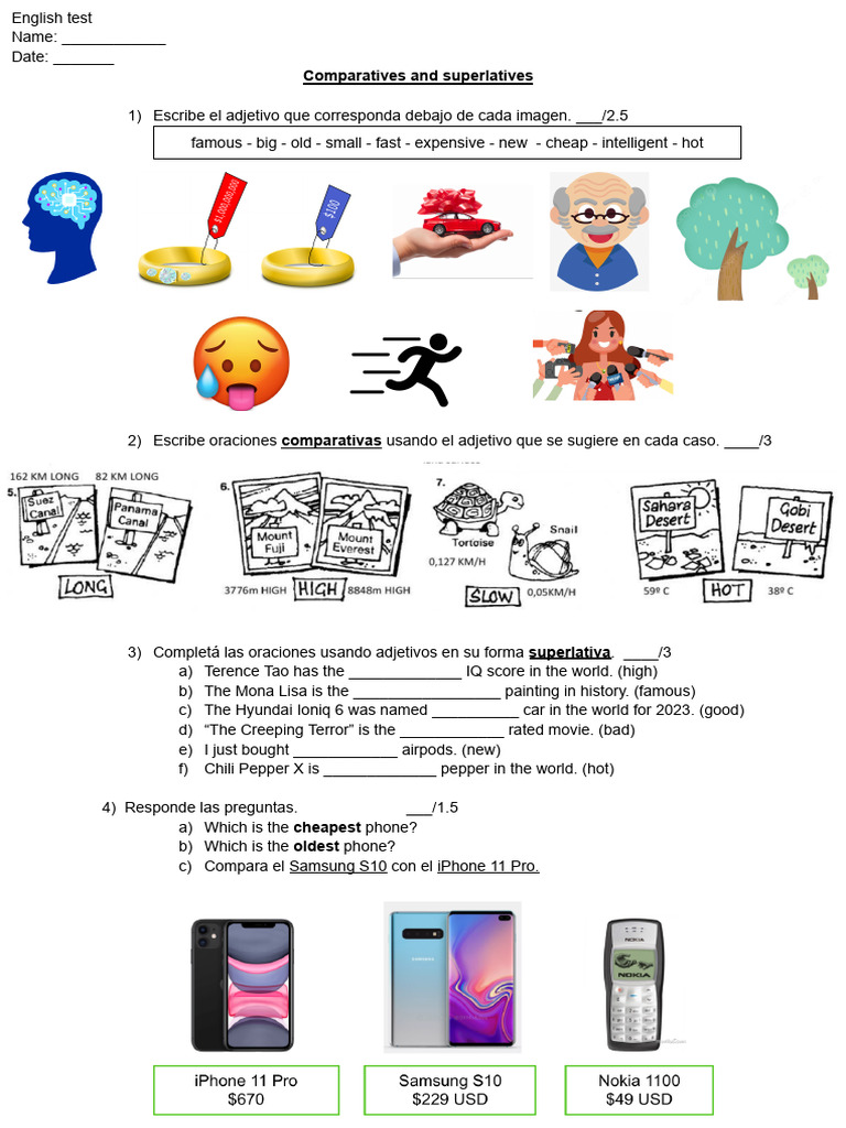 English Test: Comparatives & Superlatives | PDF