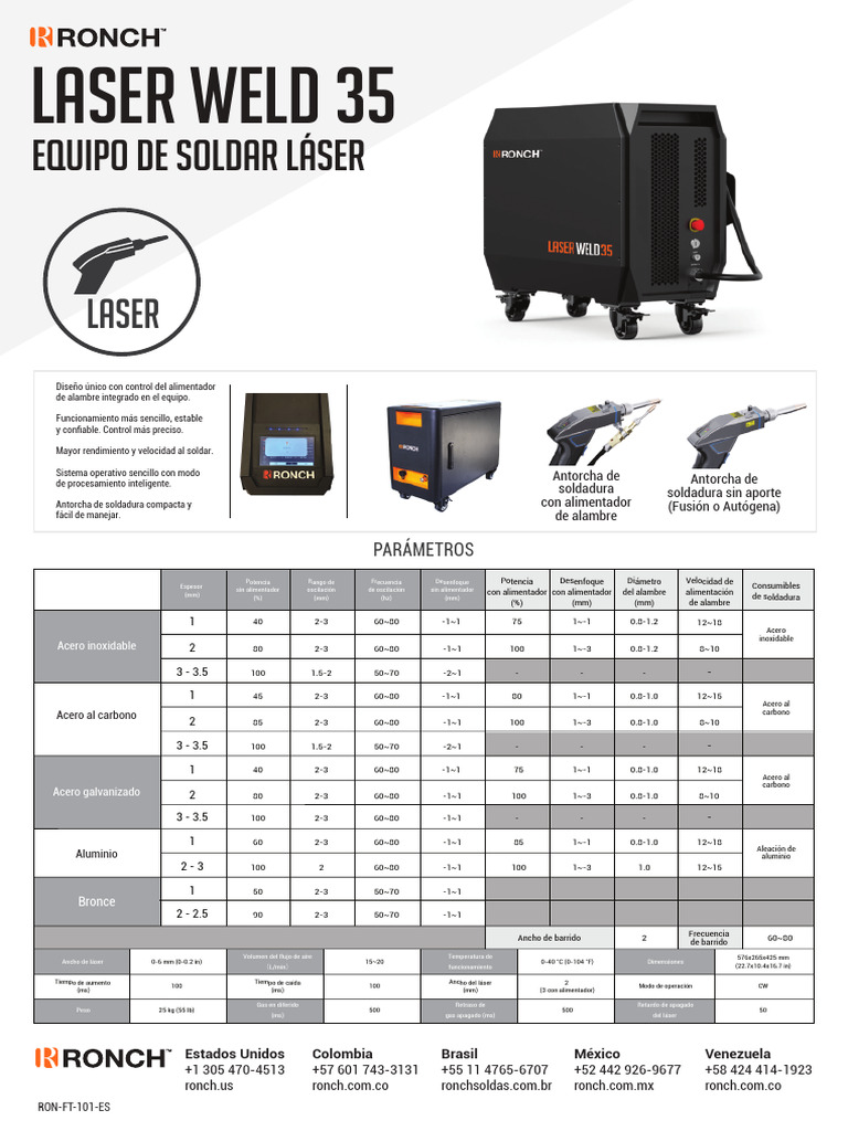 Ronch Laser Weld 35: Especificaciones y Precio | PDF | Soldadura ...