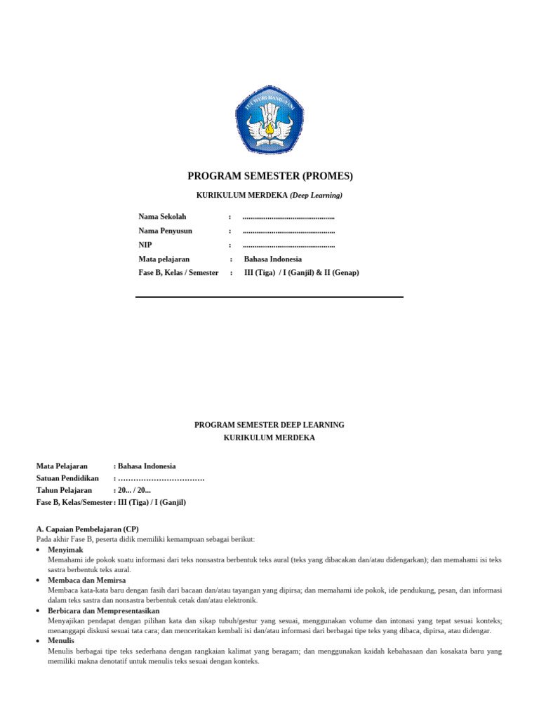 Promes Bahasa Indonesia Kelas 3 SD | PDF