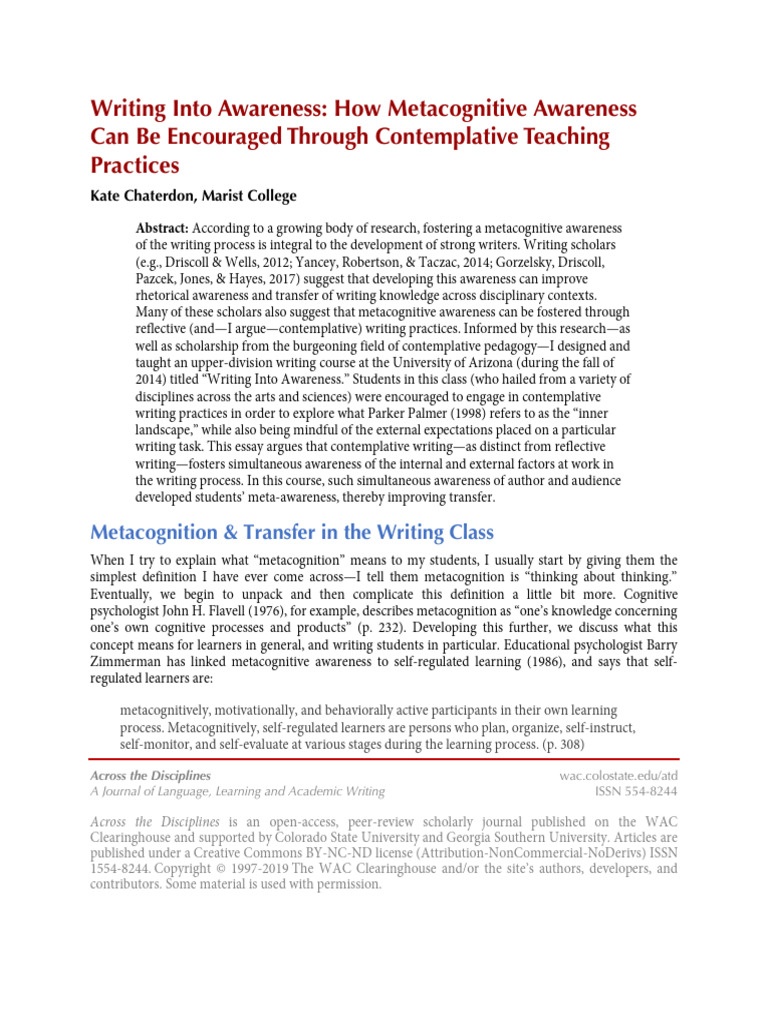 Metacognitive Awareness in Writing | PDF | Metacognition | Learning
