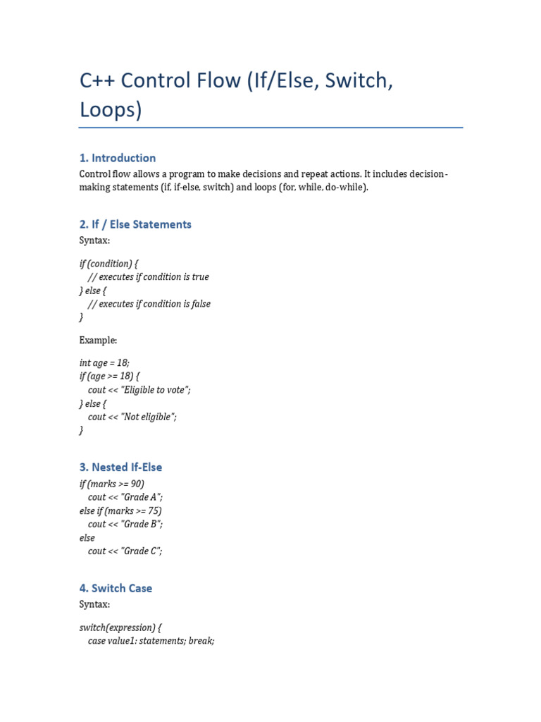 C++ Control Flow: If, Switch, Loops | PDF