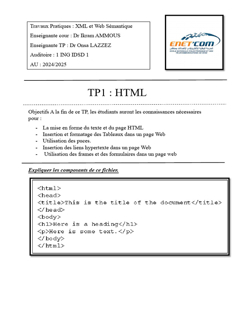 TP HTML : Mise en forme et tableaux | PDF | Html | Langage de balisage