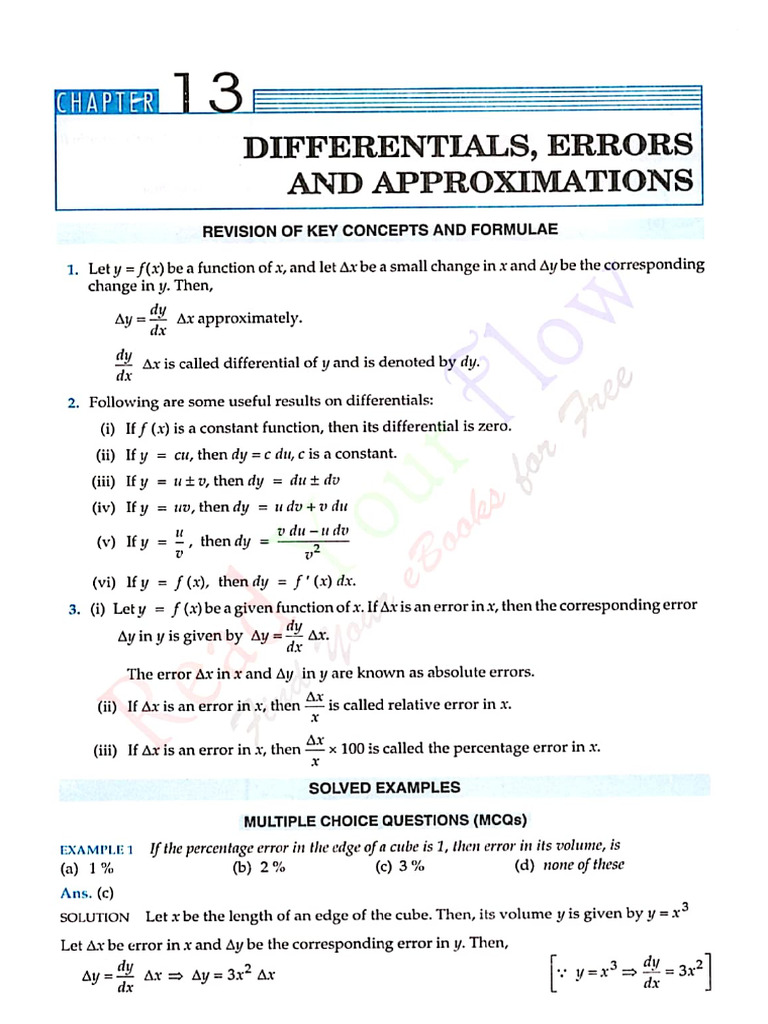 Differentials, Errors and Approximations RD Sharma Class 12 (MCQ) | PDF