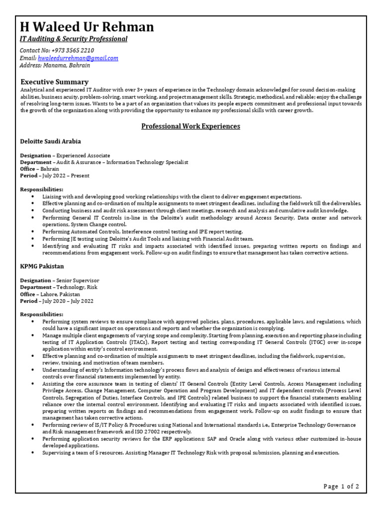 IT Auditor Profile: Skills & Experience | PDF | Audit | Internal Control