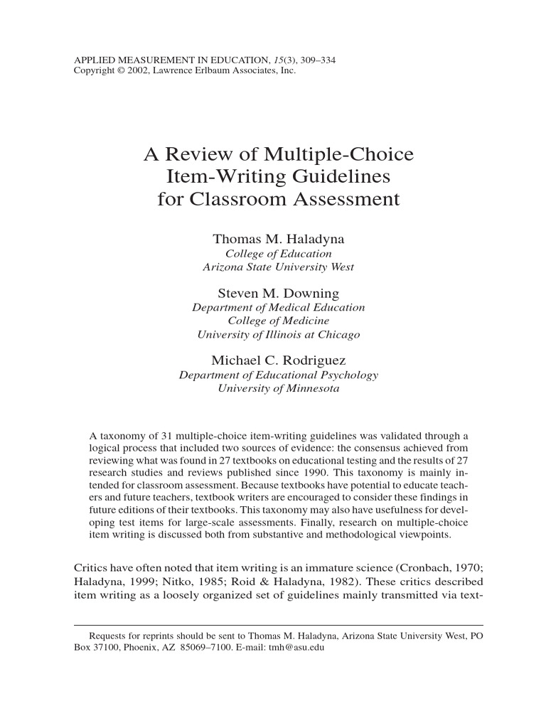 Validated Guidelines for MC Item Writing | PDF | Multiple Choice ...