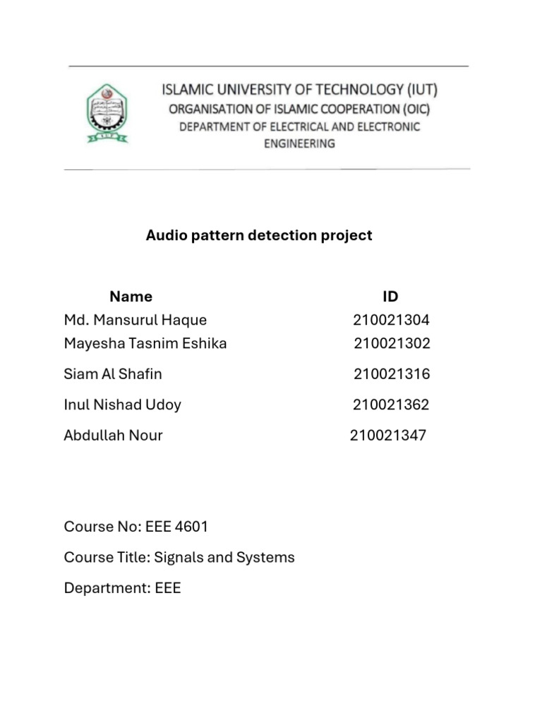 4601 Audio Pattern Detection Project | PDF | Signal Processing ...