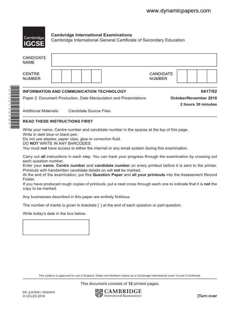 ICT Document Production Exam Guide | PDF | Typefaces | Comma Separated ...
