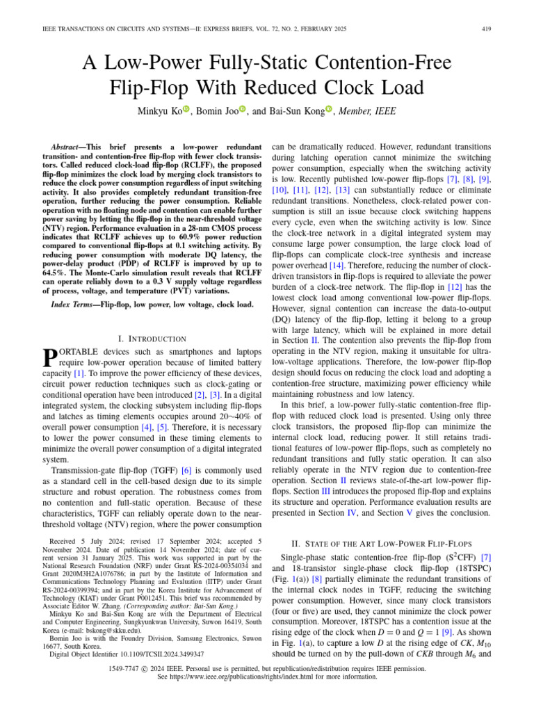 Low-Power Contention-Free Flip-Flop | PDF | Cmos | Logic Gate