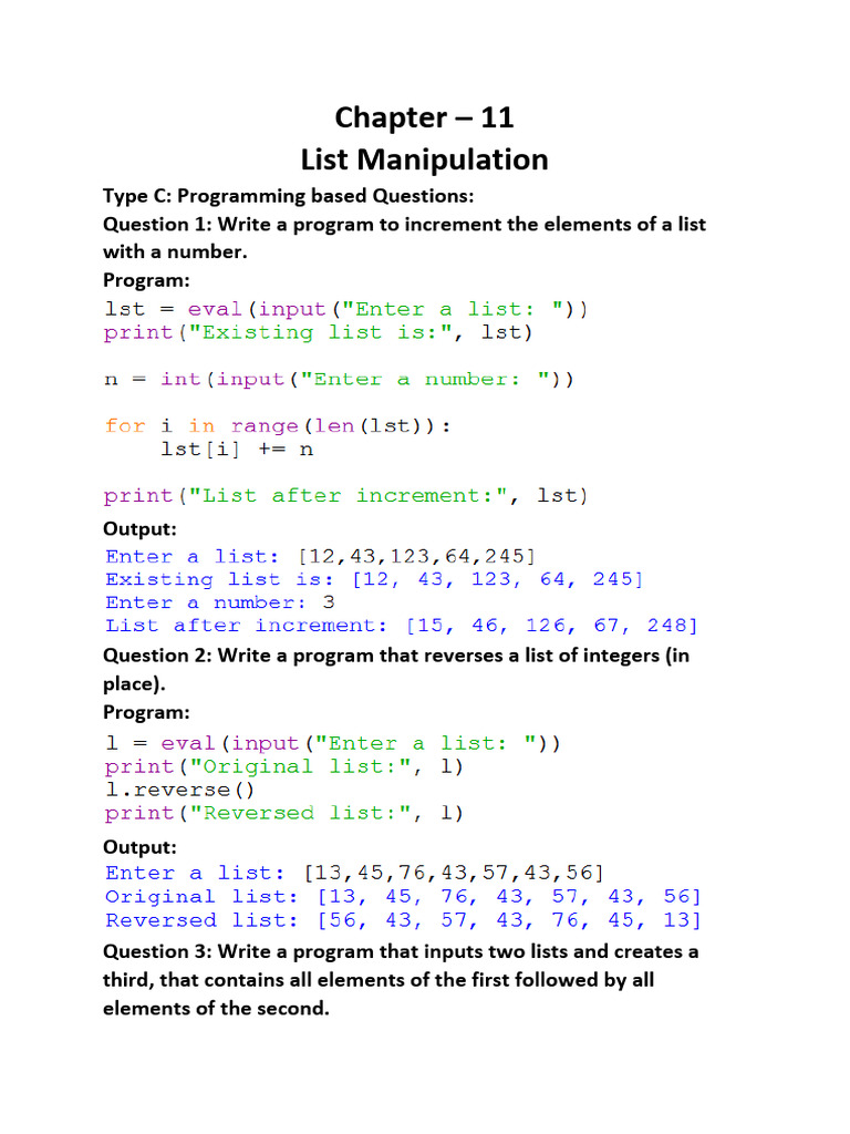 List Manipulation - Type C | PDF | Computer Programming | Computing