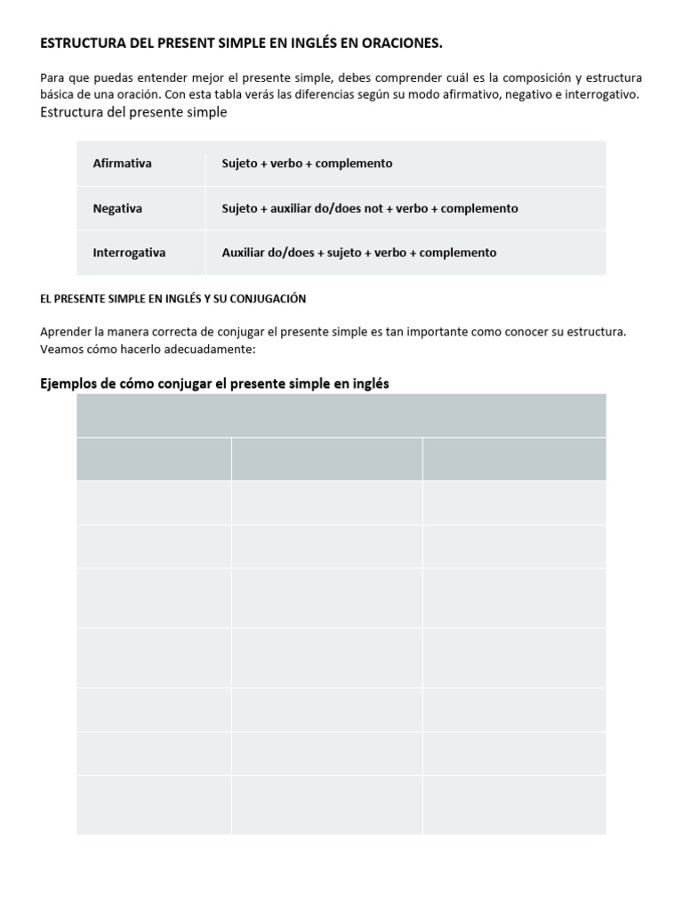 Estructura del Presente Simple en Inglés | PDF | Verbo | Mecánica del ...