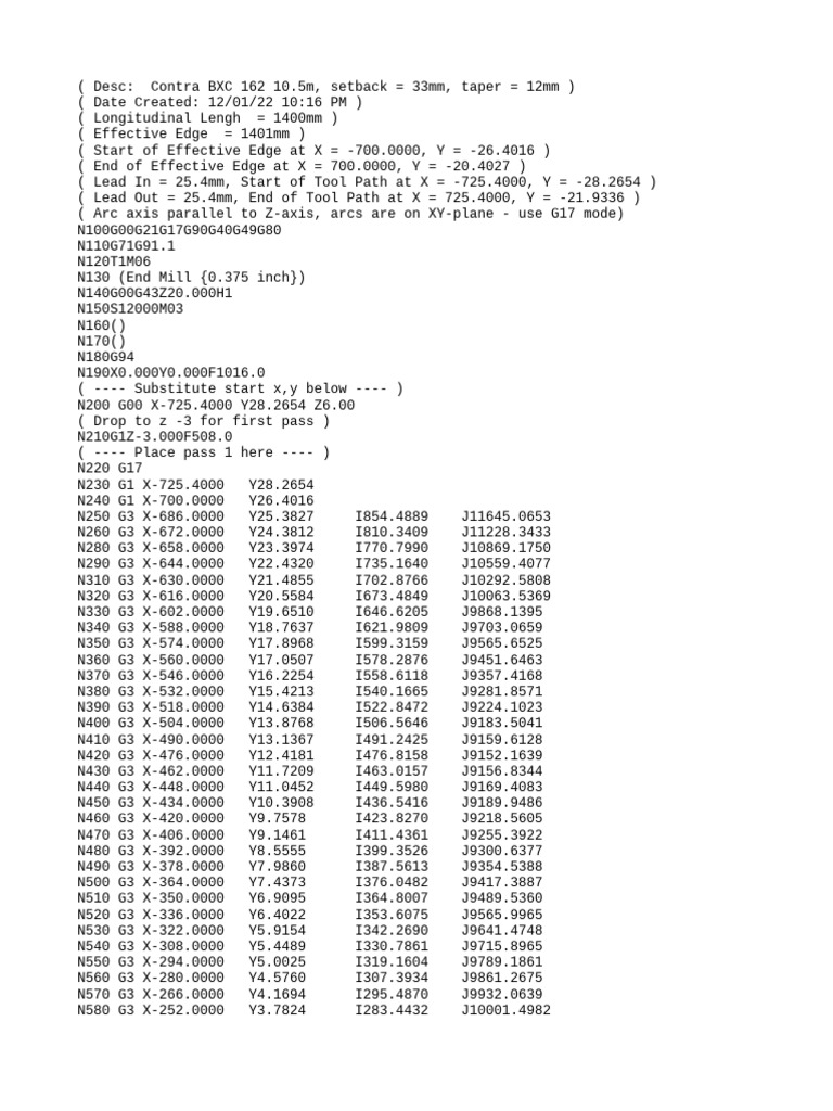 BXC 162 X 10.5m G-Codes 2 | PDF