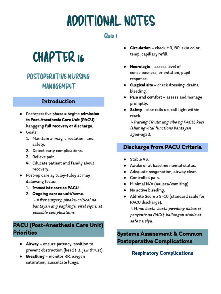 Postoperative Nursing Management Guide | PDF | Medical Specialties ...