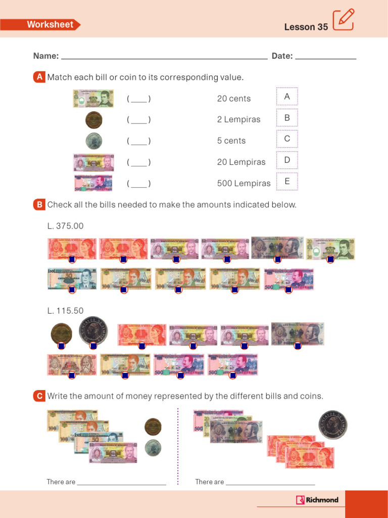 Money Value Matching Worksheet | PDF