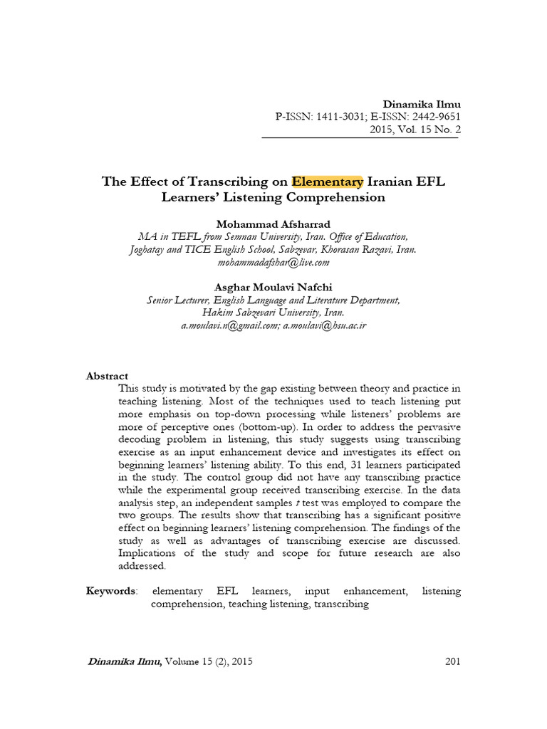 Transcribing's Impact on EFL Listening Skills | PDF | Second Language ...