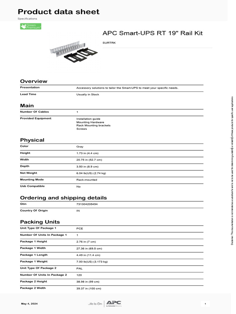 APC Smart-UPS RT Rail Kit Overview | PDF