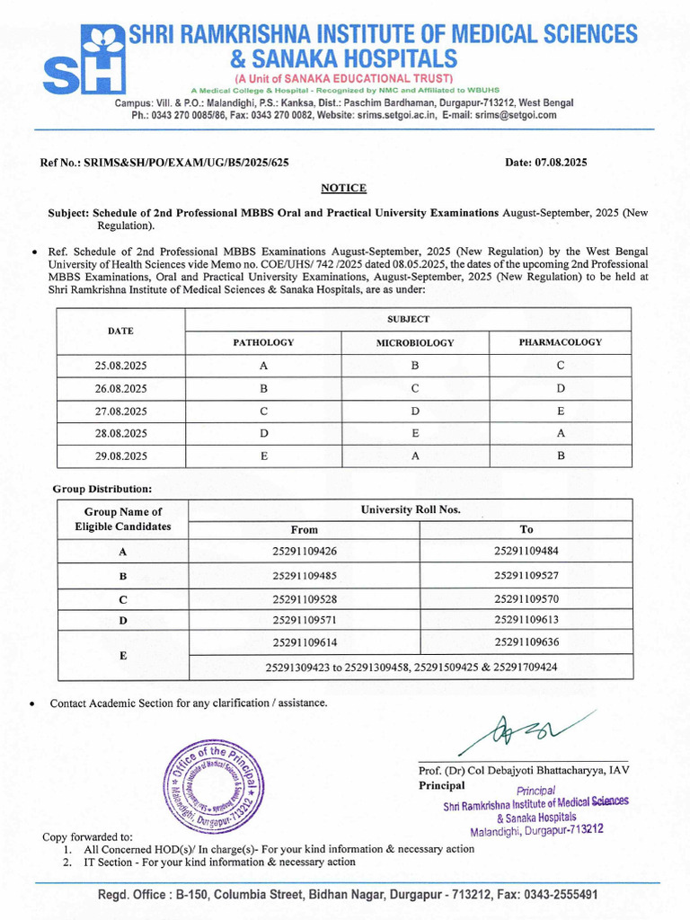 2nd Professional MBBS Exam Schedule 2025 | PDF | Health Care | Medicine