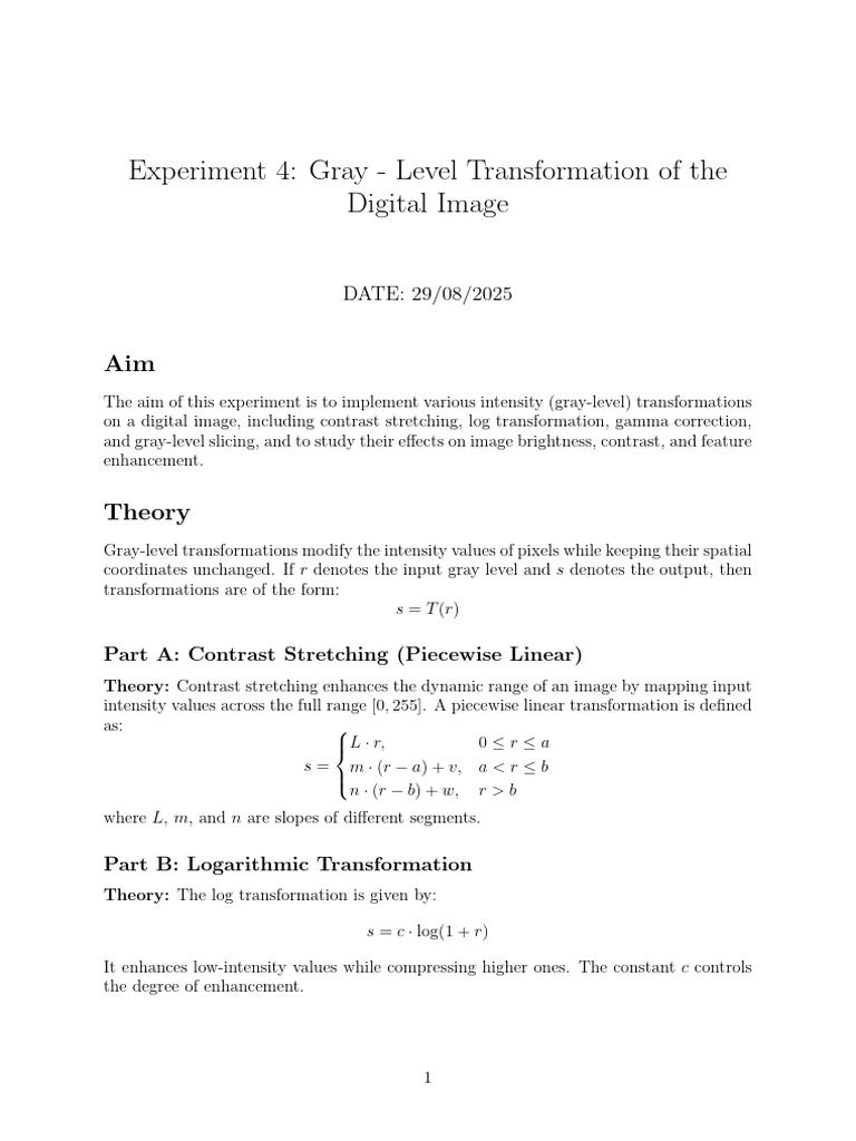 Gray-Level Transformations in Imaging | PDF | Contrast (Vision ...