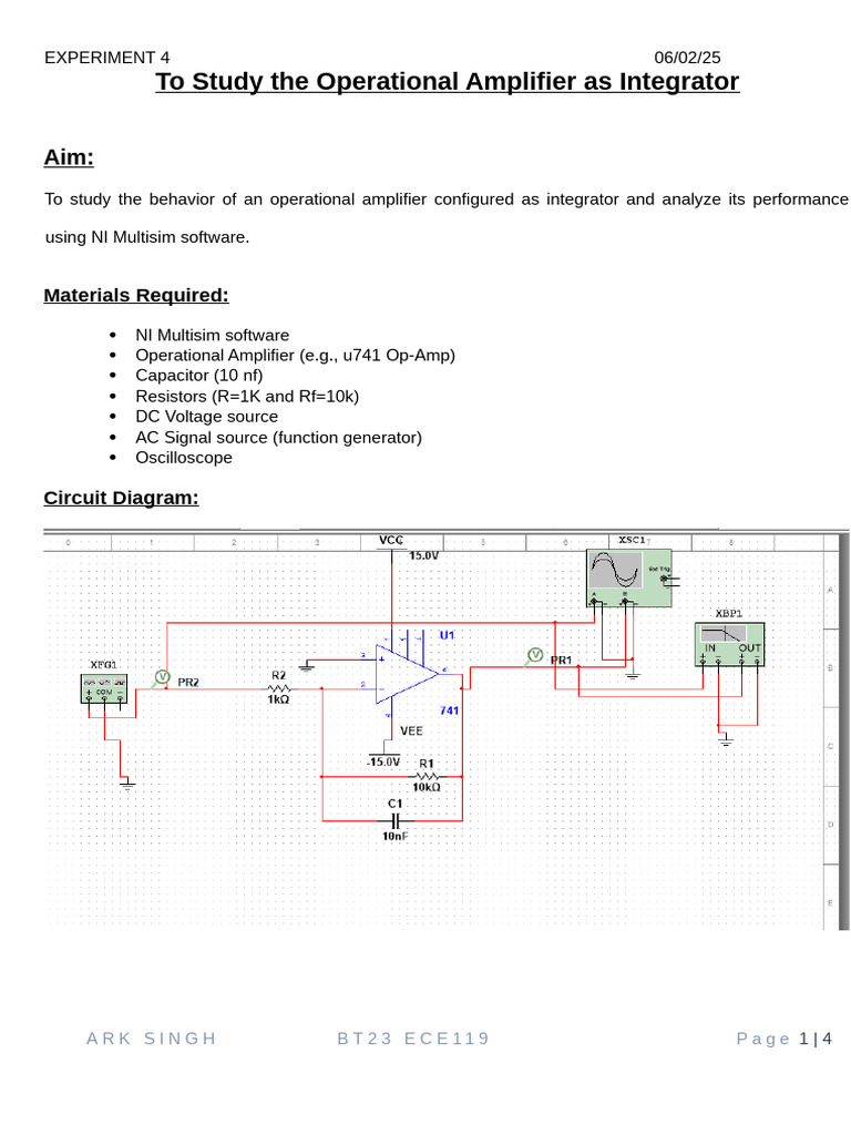 Operational Amplifier Integrator Study | PDF