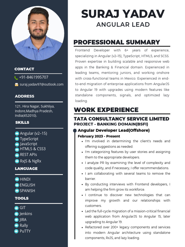 Angular Lead Developer Resume Summary | PDF | Angular Js | Computing