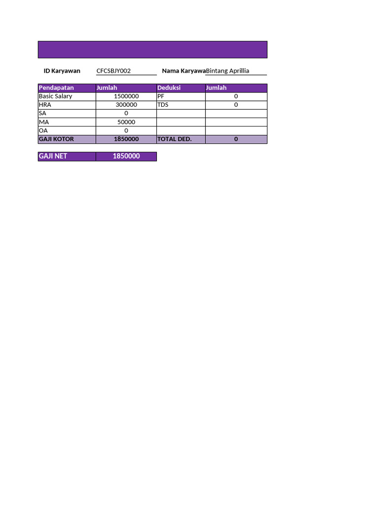 Template 03 Pay Slip With Data of Pay | PDF