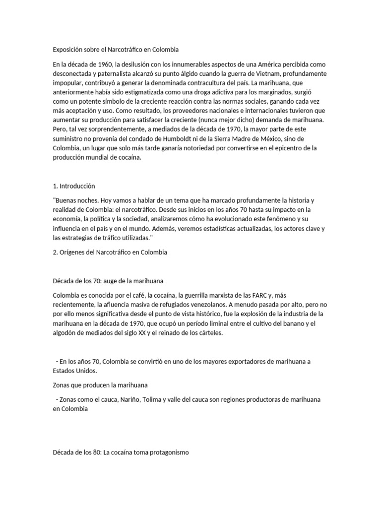 Narcotráfico en Colombia: Historia y Impacto | PDF | Comercio ilegal de ...