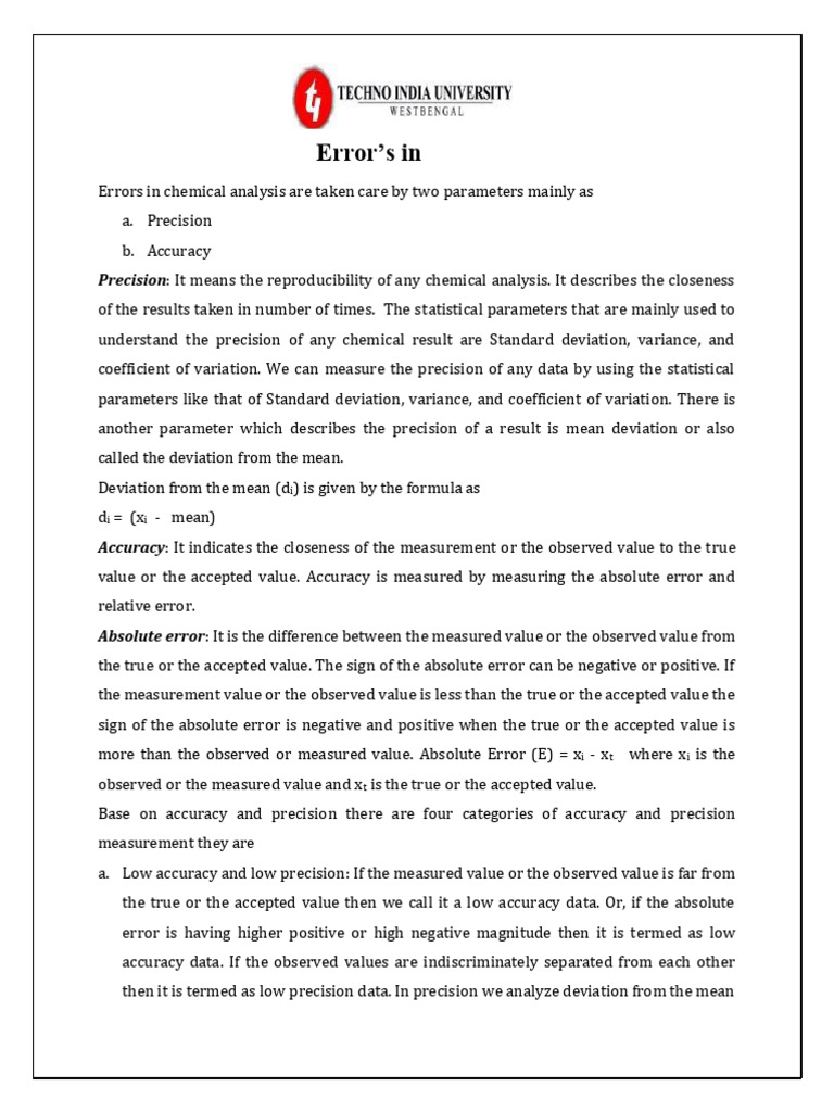 Notes On Error's in Statistics | PDF | Accuracy And Precision ...
