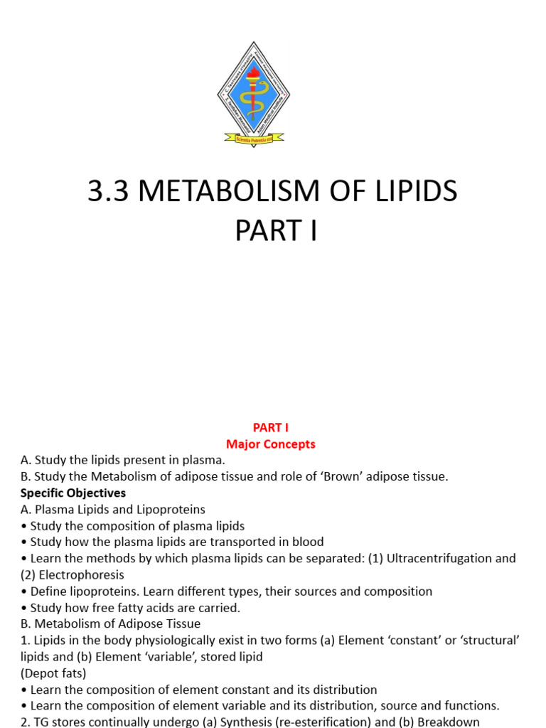 Lipid Metabolism and Adipose Tissue Functions | PDF | Lipoprotein | Lipid