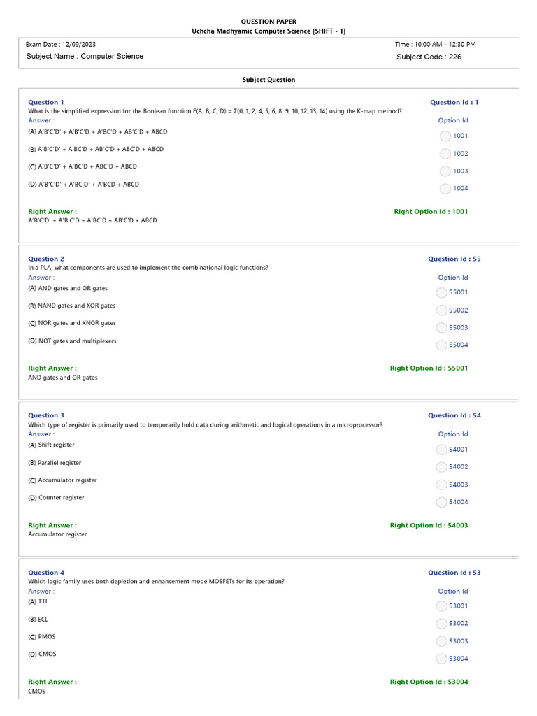 Bihar STET 2023 Computer Science Paper | PDF | Process (Computing ...