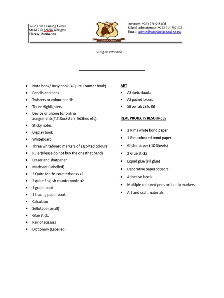 Term 3 2025 School Stationery List | PDF