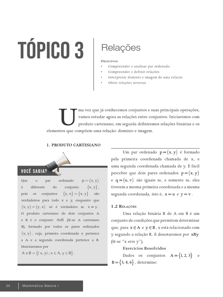 Relações e Produto Cartesiano em Matemática | PDF | Conjunto ...