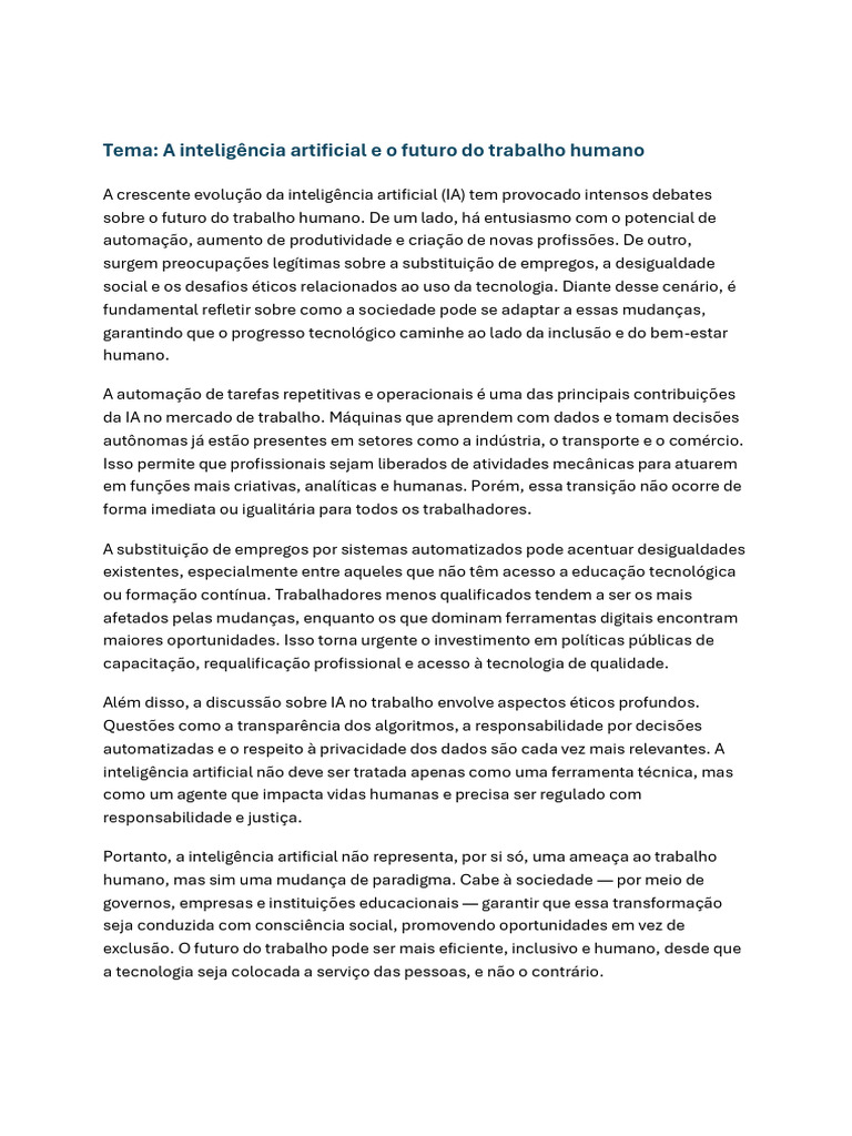 Futuro do Trabalho com Inteligência Artificial | PDF