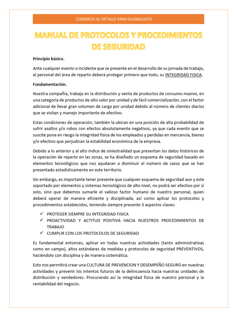 Protocolos y Procedimientos de Seguridad CDG | PDF | Valores | Comercio